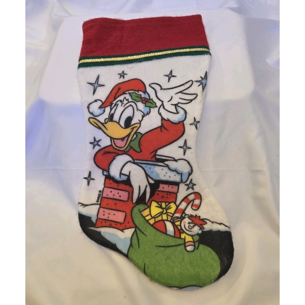 Donald Duck Chimney Holiday Felt Christmas Stocking White Vitg KMart